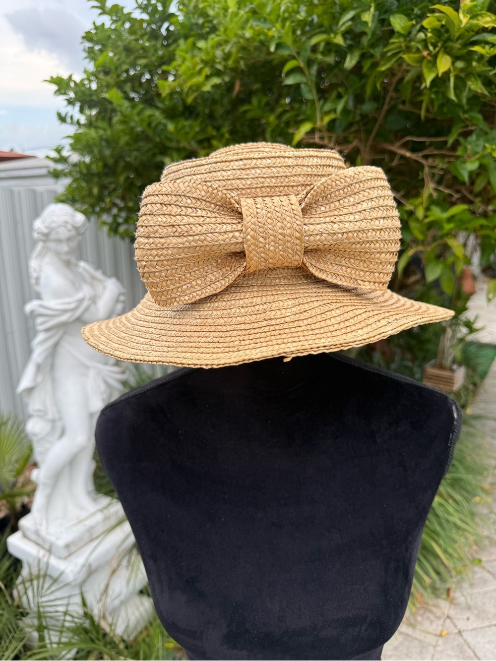 Woven Straw Sun Hat with Decorative Bow - Natural